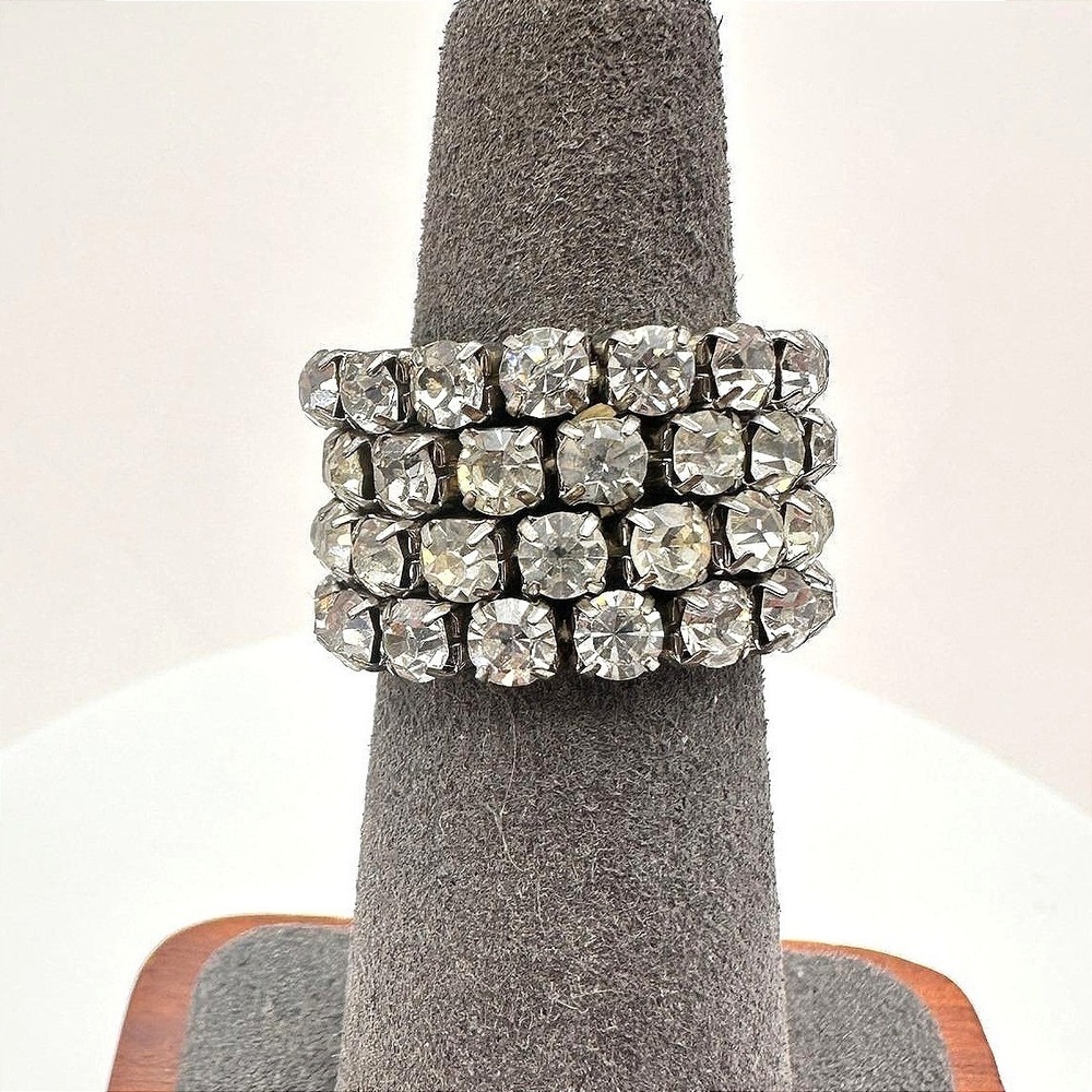 Vintage 80s Silver Tone Clear Rhinestone Stackable Ring Set Womens Jewelry